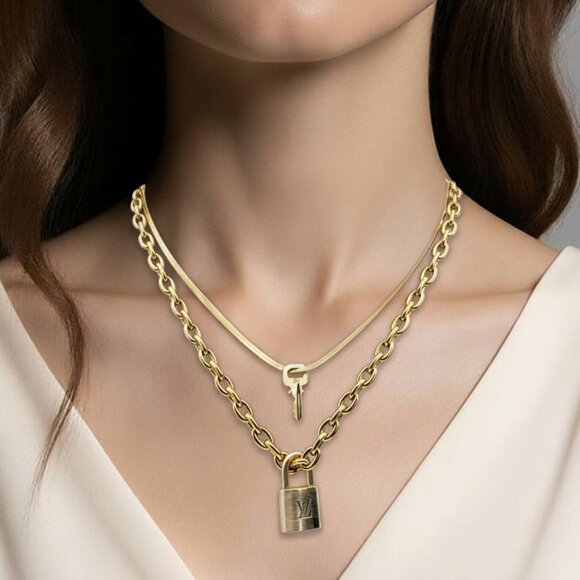 Louis Vuitton Jewelry - Authentic Louis Vuitton Padlock w/unbranded 18k GoldPlated stainless DoubleChain
